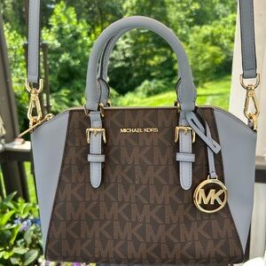 Michael Kors Brown and Powder Blue Satchel